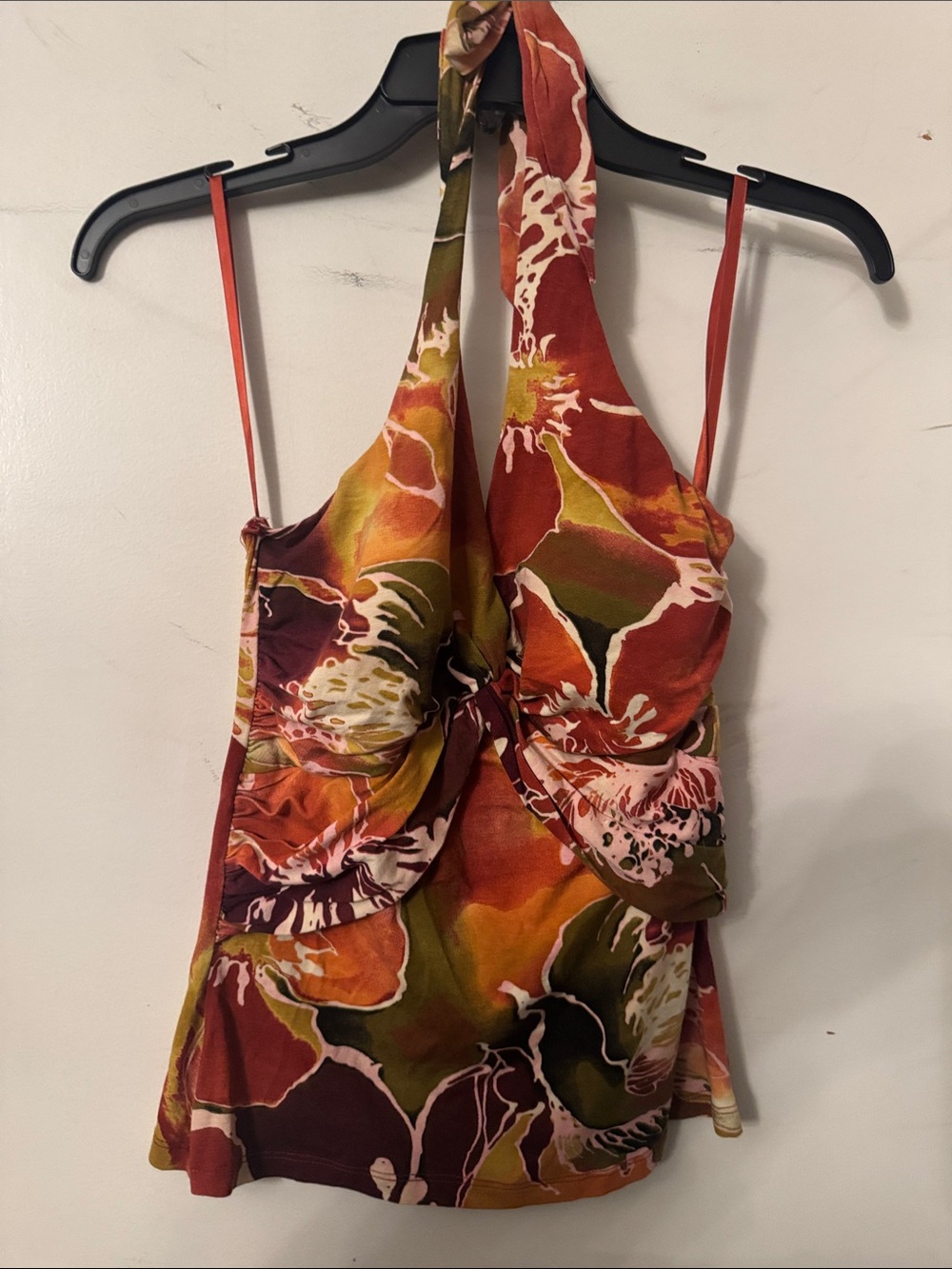 Cache Floral Halter Camisole in Rust, Olive & Pink